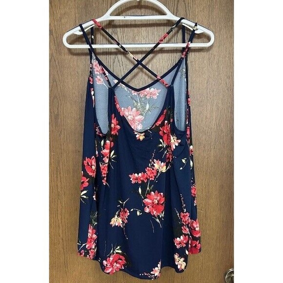 Papermoon Tank Top Womens Plus 2X Basima Blue Red Floral Strappy Tropical Beachy - Picture 4 of 7